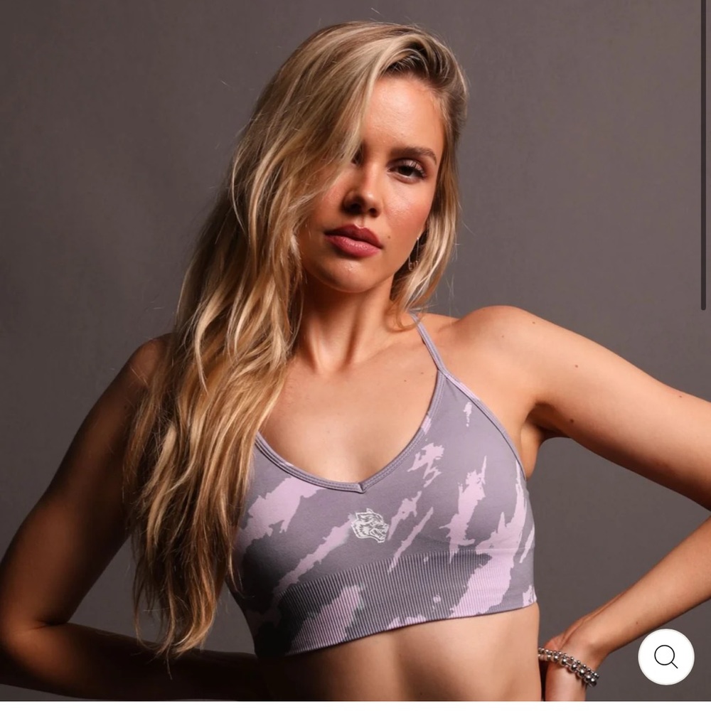 NWT large LONE "EVERSON" SEAMLESS BRA IN ORCHID NATIVE CAMO DarcSport Darc Sport